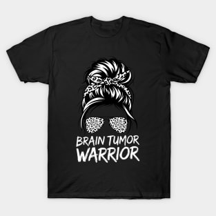 Brain Tumor Warrior Messy Bun T-Shirt